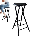 Round Backless Folding Breakfast High Chair, 24"/28"/30" Counter Height Foldable Bar Stool with Footrest for Home Office(Black,80cm/32inch)