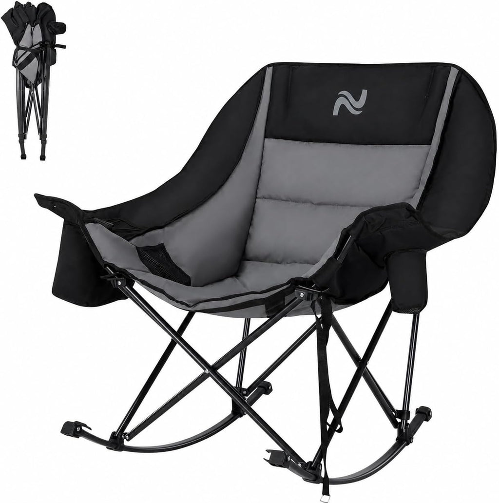 ABORON Oversized Rocking Chair for Adults, 400 lbs Heavy Duty Camping Chair | Enjoy smooth rocking comfort with full padding, cooler bag & side pocket. Holds up to 400 lbs for camping, patio & backyard