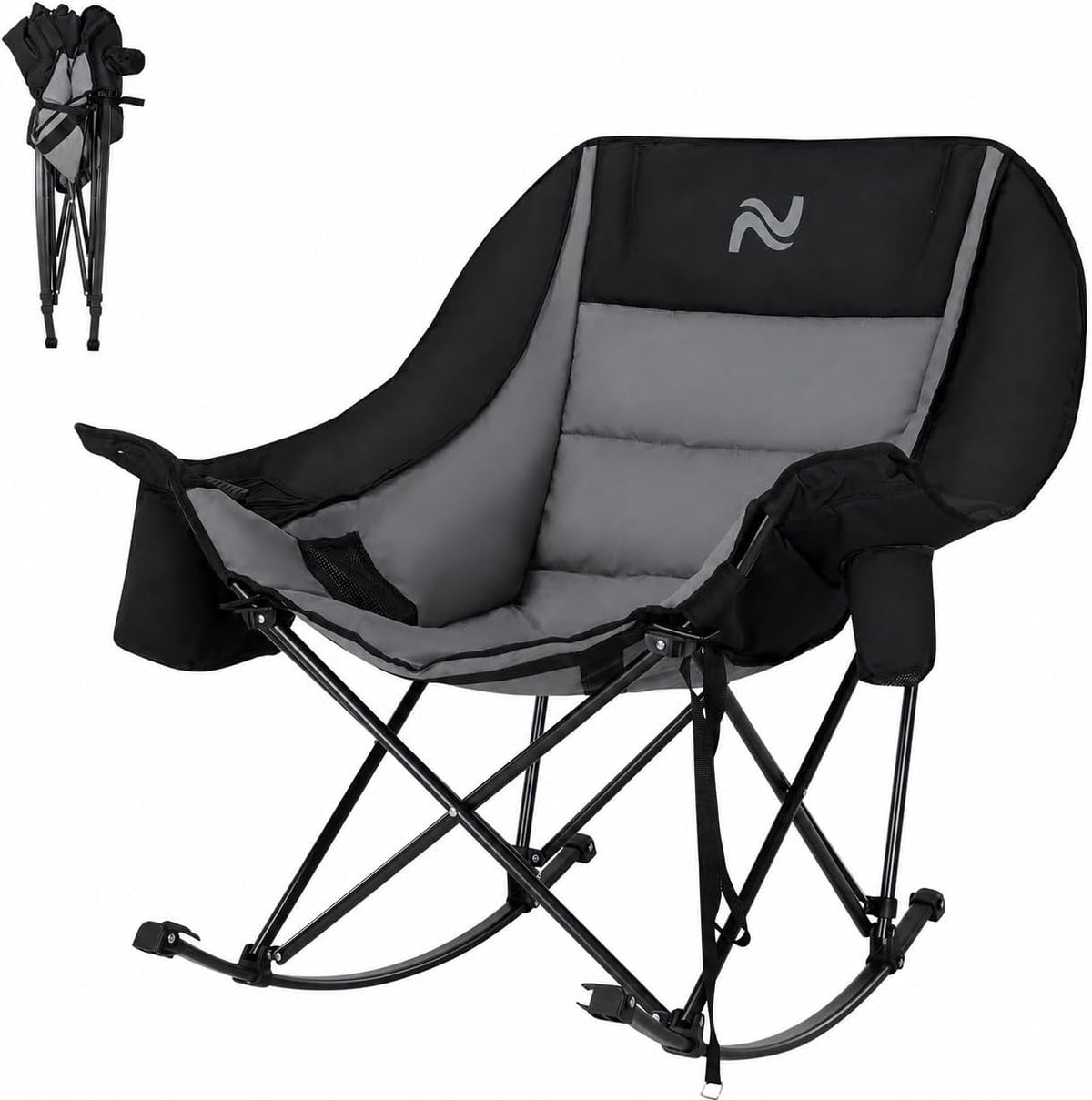 ABORON Oversized Rocking Chair for Adults, 400 lbs Heavy Duty Camping Chair | Enjoy smooth rocking comfort with full padding, cooler bag & side pocket. Holds up to 400 lbs for camping, patio & backyard