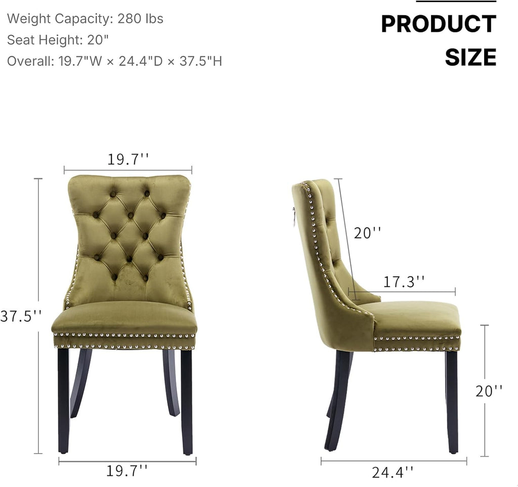 OVENTA Modern Tufted Upholstered Dining Chairs Set of 6, Olive Green Velvet Dining Room Chair with Solid Wood Legs, Sillas de Comedor, Kitchen Chairs (Olive Green, Velvet Set of 6)