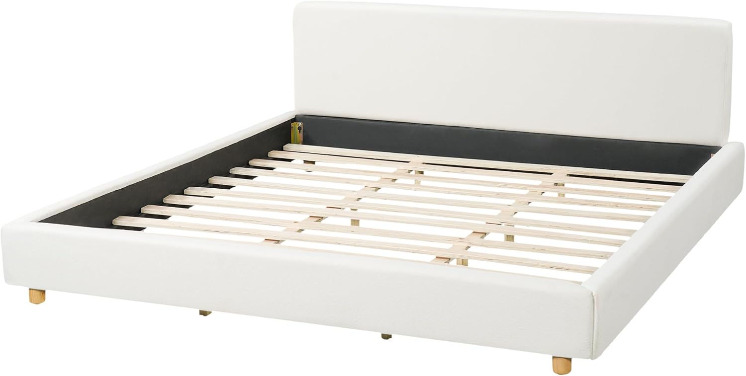 Merax King Size Boucle Upholstered Platform Bed Frame with Headboard,Modern Soft Fabric for Bedroom with Wood Slats Support for Bedroom