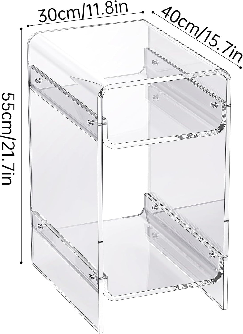 Clear Acrylic Side Table, Narrow Nightstand Bedside Table for Bedroom, Skinny Small End Table (Clear Wide, 11.8'' x 15.7'' x 21.7")