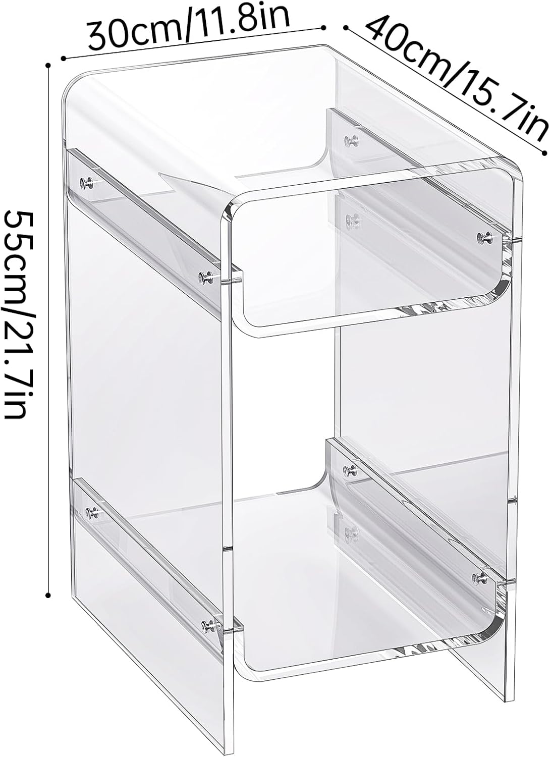 Clear Acrylic Side Table, Narrow Nightstand Bedside Table for Bedroom, Skinny Small End Table (Clear Wide, 11.8'' x 15.7'' x 21.7")