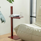 C-Shaped Metal End Table, Height Adjustable Side Table Rectangular Coffee Table Sofa Table for Living Room, Bedroom and Small Space, Red
