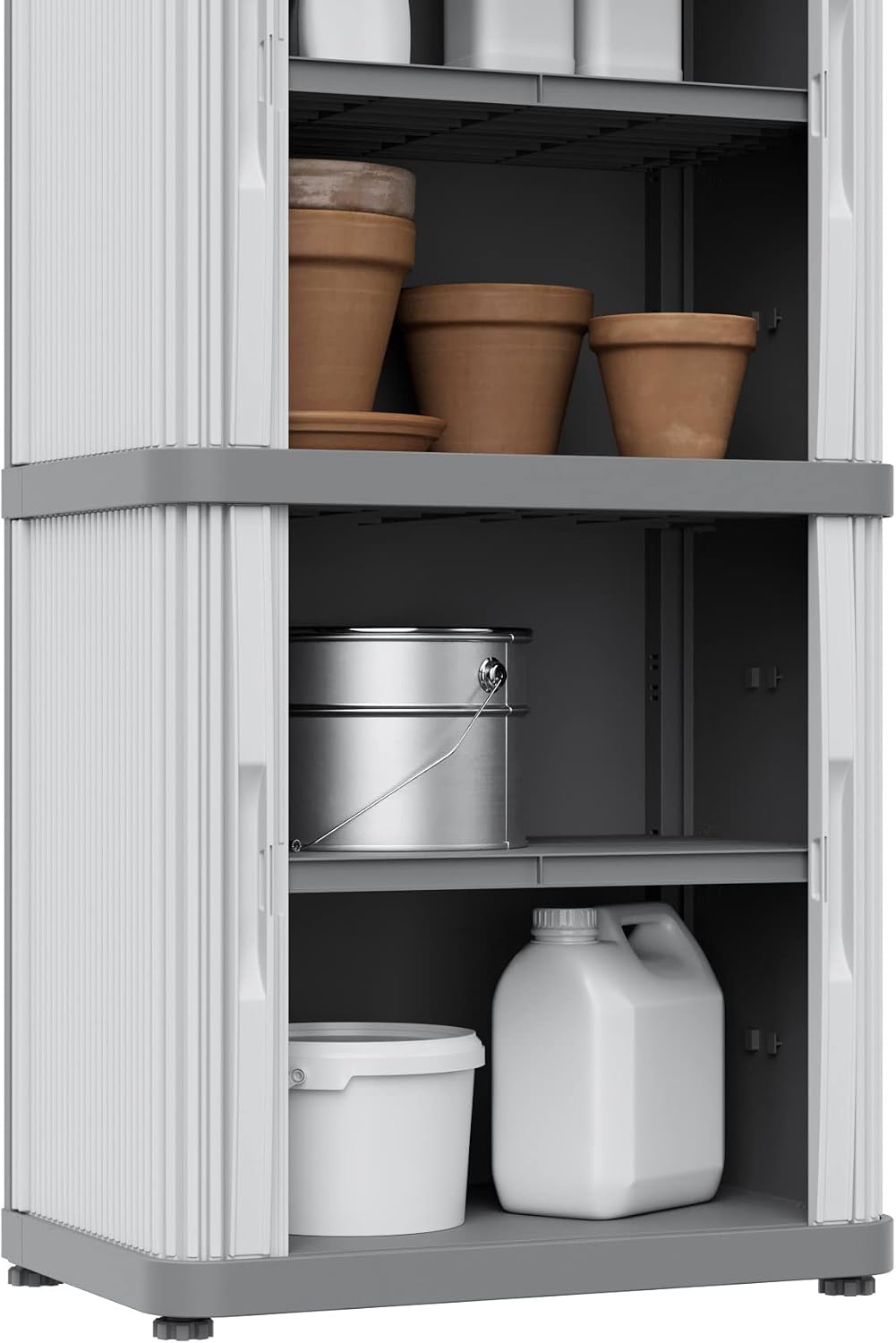 Terry, Rolling Space Cab 2, Indoor and Outdoor 2-Compartment Cabinet with Two Sliding Doors, 2 Adjustable Internal Shelves, Grey, in Recycled Plastic, Dimensions: 59x36x115 cm