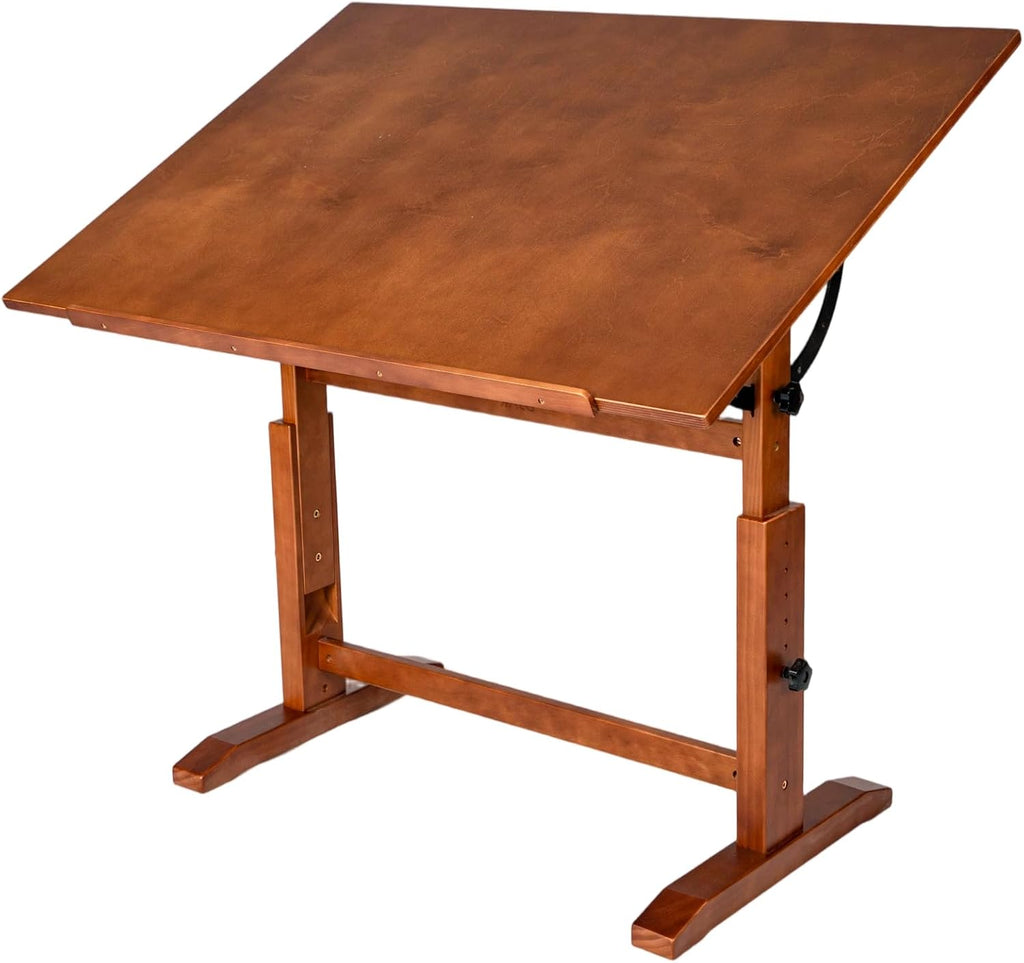 DJAR 42x30 Adjustable Wooden Drafting Table & Art Drawing Desk, Walnut | Large Tilting Desktop for Painting, Sketching & Writing, Sturdy Workspace for Professional Artists and Designers