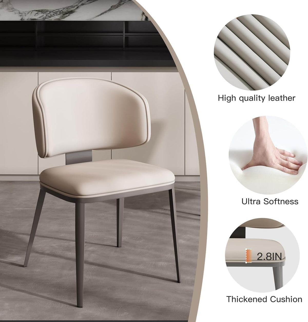 Dining Chairs Modern High Backrest Comfortable, Fashion Upholstered Kitchen Chair Armless Dinner Chair with Metal Legs for All Rooms (Light Grey, Set of 6)