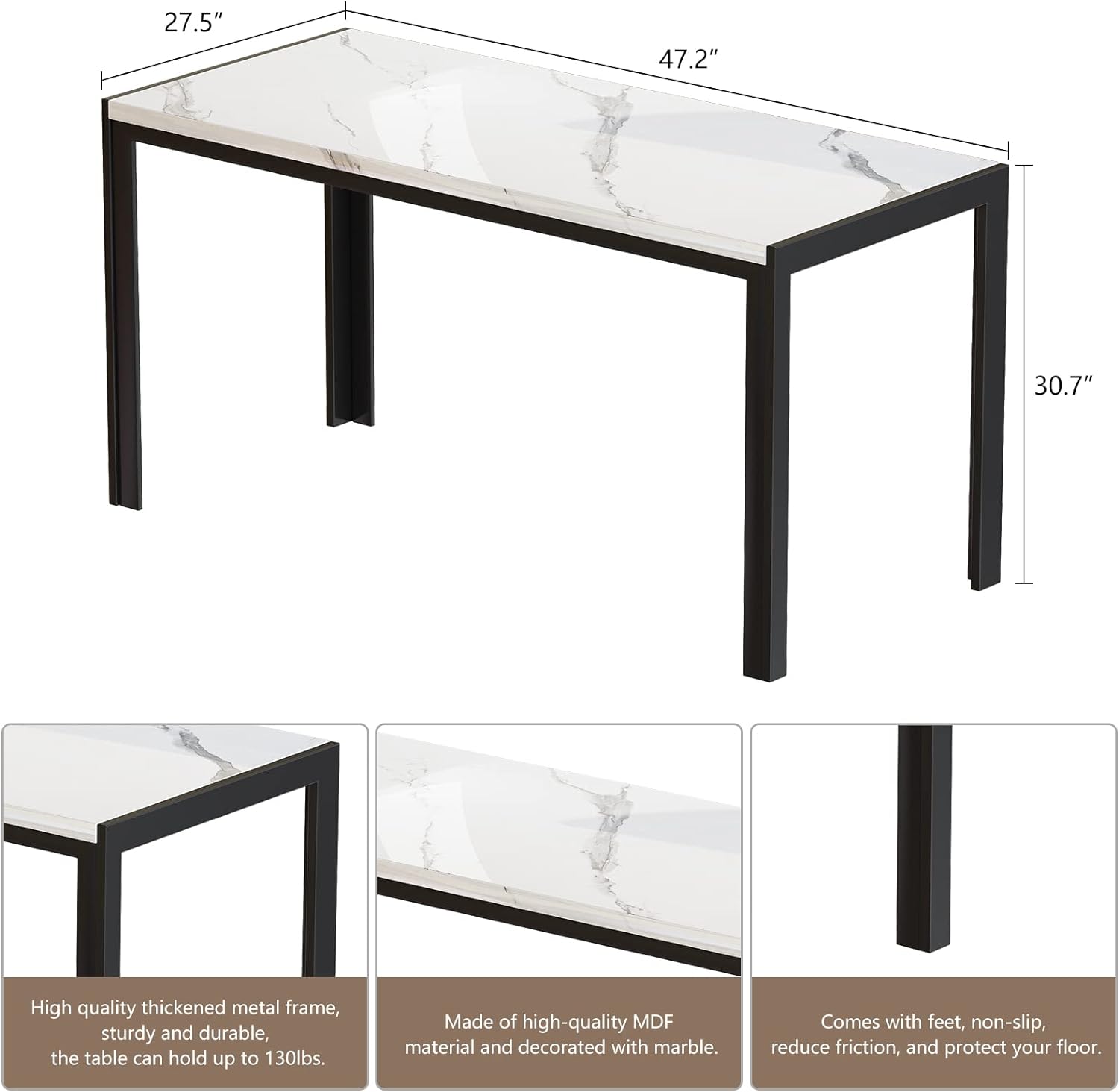 Dining Room Table Set with 2 Benches, Dining Table Set for 4-6, Dinner Table Set for 4, Faux Marble Breakfast Table Set & PU Leather Upholstered Benches for Small Spaces, Apartment, White