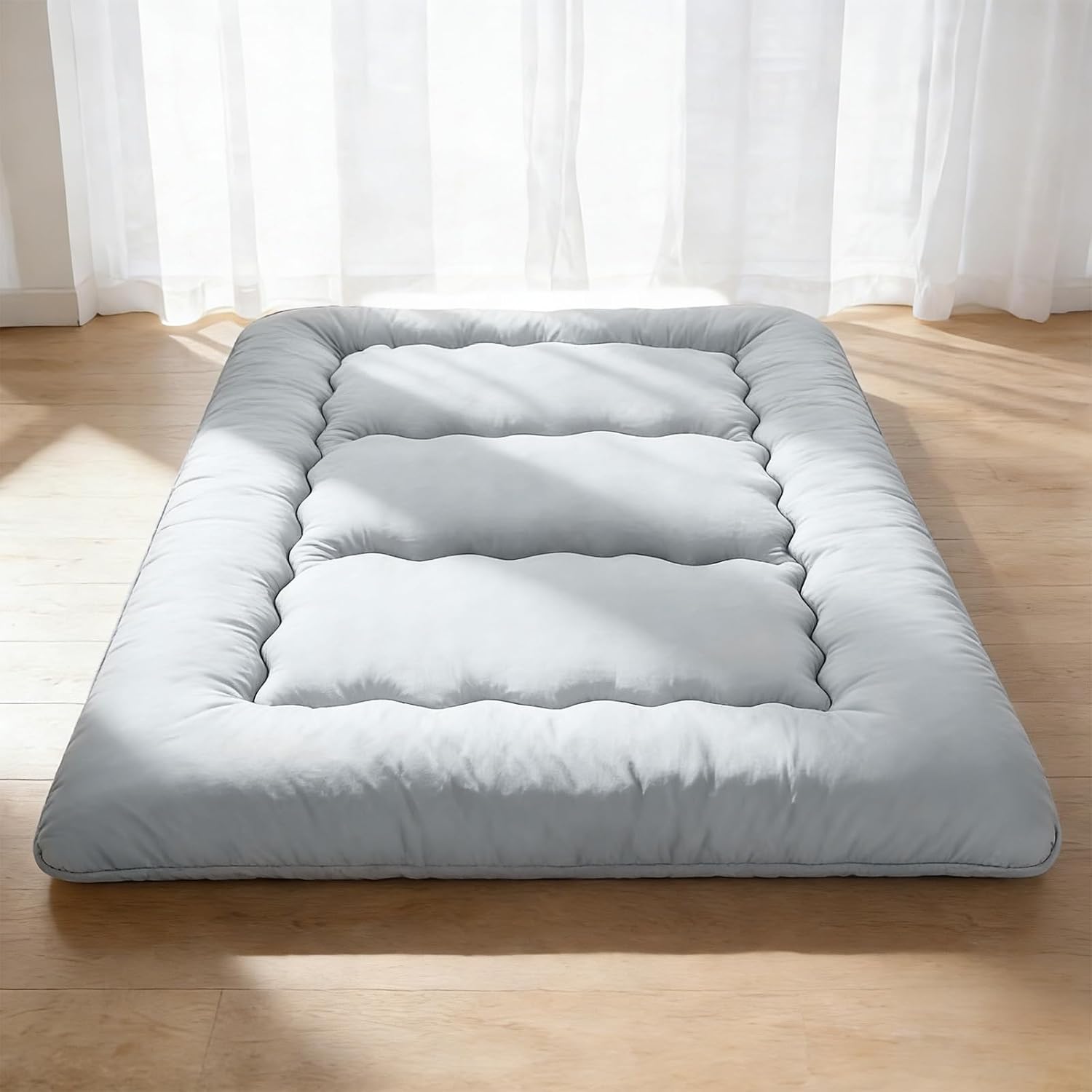 DUMOS Japanese Floor Mattress Twin Size, 4" Thick Futon Mattress, Gray | Tatami Mat Sleeping Pad, Removable Cover, Portable Roll Up Floor Lounger Bed, for Guest, Dormitory, Camping and Travel
