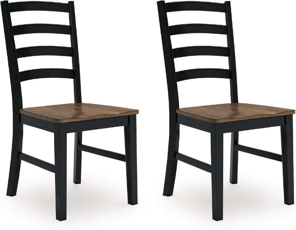 Signature Design by Ashley Wildenauer Dining Chairs Set of 2, Modern Ladderback Dining Chairs with Solid Wood Frame, Two-Tone Finish, Contoured Seat, Black/Brown | Solid wood frame, Mango veneer and MDF substrate seat, Modern ladderback, 250 lb capacity