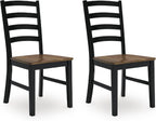 Signature Design by Ashley Wildenauer Dining Chairs Set of 2, Modern Ladderback Dining Chairs with Solid Wood Frame, Two-Tone Finish, Contoured Seat, Black/Brown | Solid wood frame, Mango veneer and MDF substrate seat, Modern ladderback, 250 lb capacity