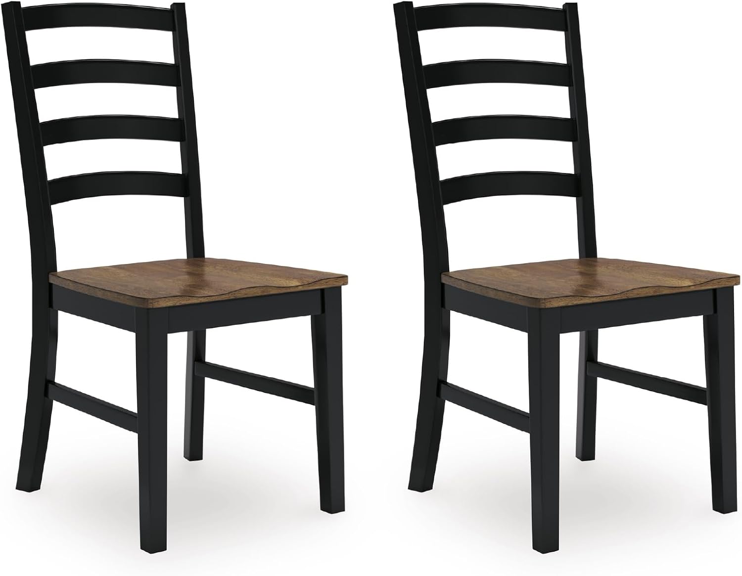 Signature Design by Ashley Wildenauer Dining Chairs Set of 2, Modern Ladderback Dining Chairs with Solid Wood Frame, Two-Tone Finish, Contoured Seat, Black/Brown | Solid wood frame, Mango veneer and MDF substrate seat, Modern ladderback, 250 lb capacity