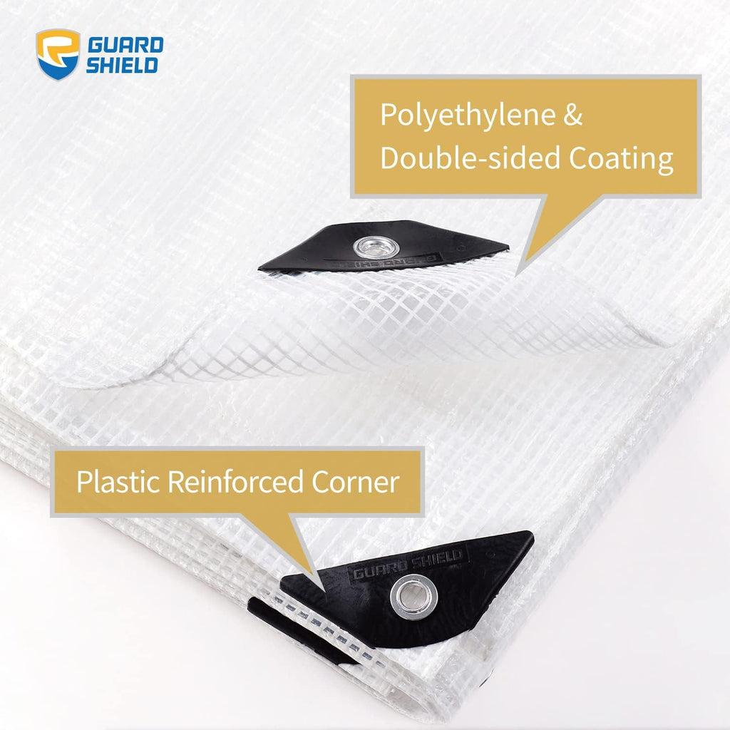 GUARD SHIELD Clear White Tarp Heavy Duty 20x20 Feet Waterproof for Greenhouse Outdoor Garden Poly Cover UV Resistant 3x3 Weave 10mil (2-Pack)