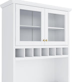 Merax 75" Tall Kitchen Pantry Storage Cabinet with Microwave Stand and Wine Rack, Pantry Storage Cabinet with 2 Pull Out Shelves and Glass Door, 35.4" W Coffee Bar Hutch for Dining Room,White