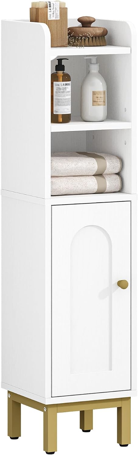 Hzuaneri Bathroom Storage Cabinet, Small Corner Floor Cabinet | Narrow Toilet Paper Holder, Bathroom Organizer with Adjustable Shelf, 2 Doors, for Small Spaces, White BC08203X