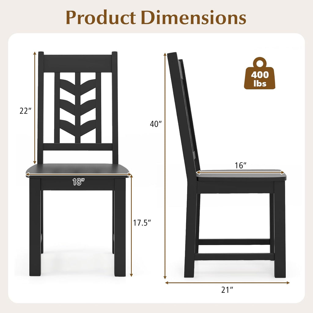 GOFLAME Wood Dining Chairs Set of 4, Modern Kitchen Side Chairs with Solid Rubber Wood Frame, Leaf-Shape High Backrest, Armless Dinette Chairs for Dining Room, Restaurant, Black