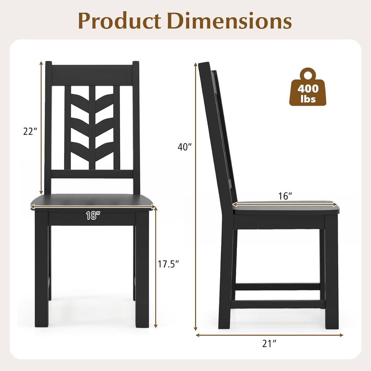 GOFLAME Wood Dining Chairs Set of 4, Modern Kitchen Side Chairs with Solid Rubber Wood Frame, Leaf-Shape High Backrest, Armless Dinette Chairs for Dining Room, Restaurant, Black