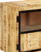 Industrial Style Solid Mango Wood Sideboard with Brown Finish and Black Accents, 63 Inch Length for Ample Storage, Durable Furniture for Living Room or Dining Area, Unique