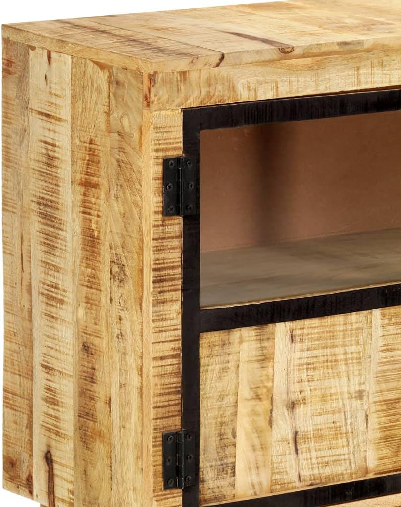 Industrial Style Solid Mango Wood Sideboard with Brown Finish and Black Accents, 63 Inch Length for Ample Storage, Durable Furniture for Living Room or Dining Area, Unique