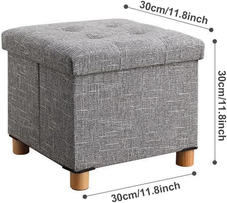 Ottoman with Storage for Living Room Bedroom,12x12inch Square Foot Rest Stool Small Cube Coffee Table with Wood Legs,Folding Storage Chest Footrest Ottoman (Beige)