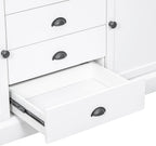 VilroCaz Freestanding Large Kitchen Pantry, Wooden Kitchen Organizers and Storage Kitchen Cabinet with 4 Drawers, Cupboard, 5 Doors, Adjustable Shelves for Dining Room (White-3.15)