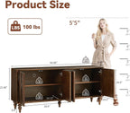 LKTART 62.99" Sideboard Buffet Cabinet with Storage, Solid Wood Kitchen Storage Cabinet Credenza Accent Console Table with Solid Wood Roman Legs Dovetail Door Trim Panel Ash Veneer,Walnut