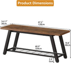 Oastreeful Storage Bench Industrial Rustic Wooden and Metal Entryway Shoe Boots Storage Rack Long Bench Seat for Hallway Bedroom Retro Brown Farmhouse Style