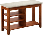 FAGAGA Shoe Rack Bench with Cushioned Seat, Solid Wood Entryway Bench with Flip-Top, Adjustable Shelf, Shoe Storage Bench for Hallway, Living Room, Mudroom (Beige, 31.5" L)