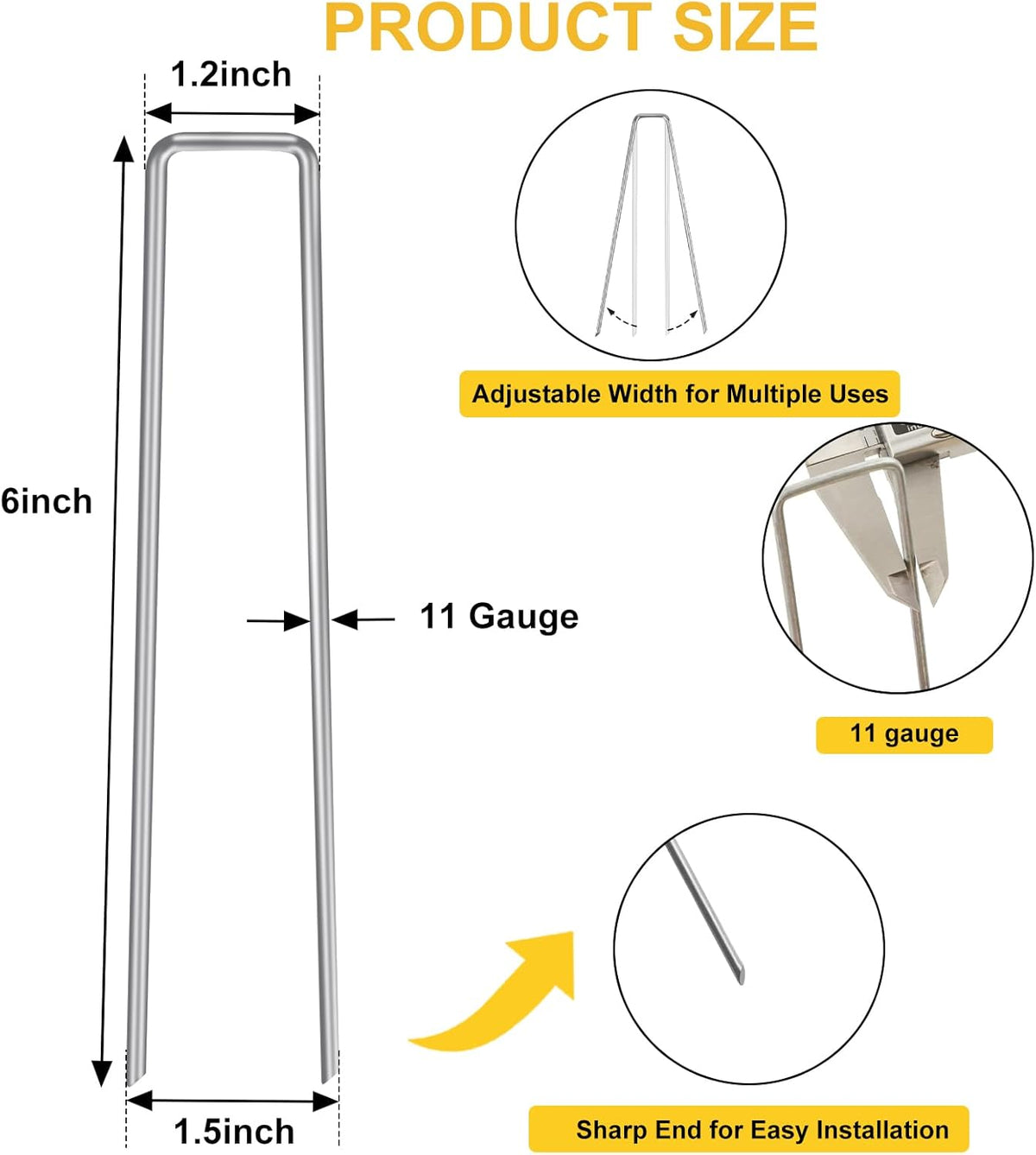 HongWay 240 Pack 6 Inch Landscape Staples, Garden Stakes Galvanized Tent Stakes Heavy Duty 11 Gauge SOD Landscaping Fabric Pins Yard Ground Lawn Staples for Plant Cover, Turf, Fence, Grass Decoration