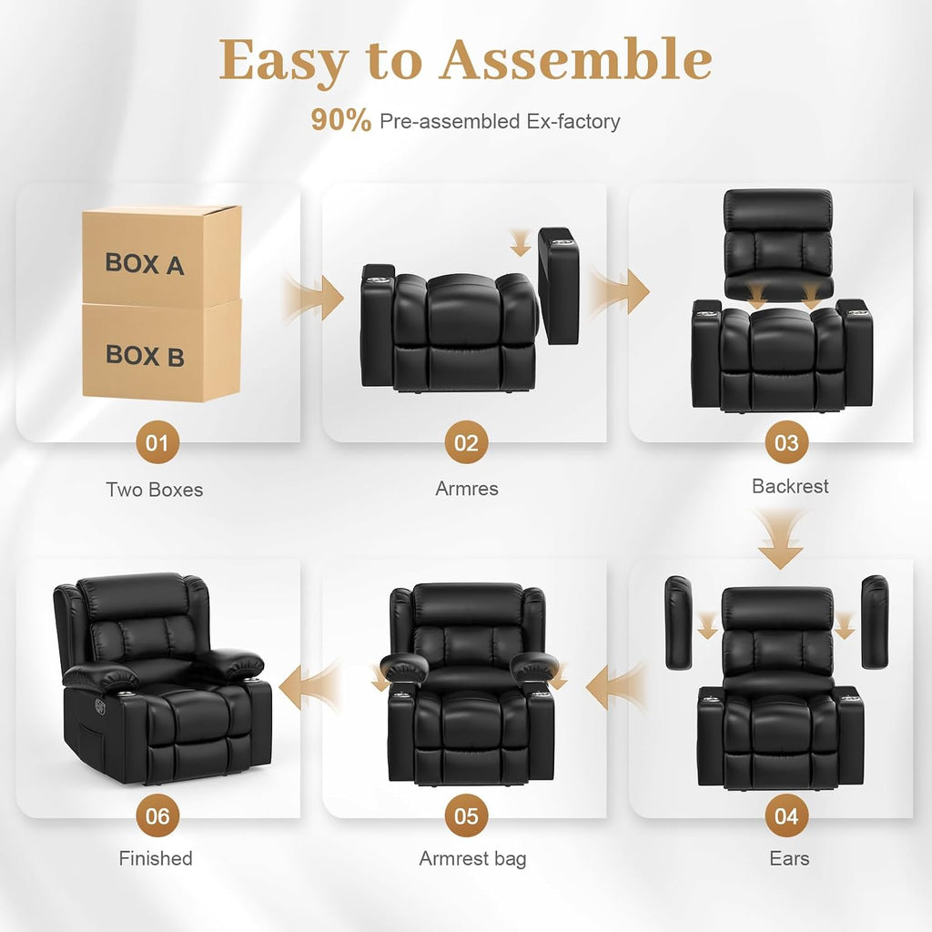 RV Recliner Chair, Oversized Reclining Loveseat Home Theater Seating with Cup Holders, Insert Pockets, Wall Hugger RV Recliners for Movie Room, Recline Movie Seats Gaming Sofa, Black