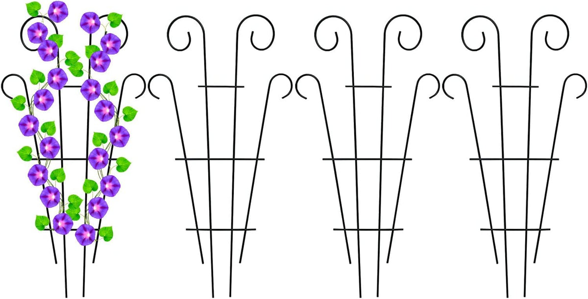 4 Pack 23'' Metal Garden Trellis for Climbing Plants Outdoor, Indoor Plant Trellis Support for Potted Plants, Rustproof Pot Trellis for Houseplant Flower Vines Ivy, Wave Shape, Black