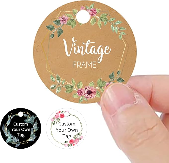 Custom Gift Tags - Personalized Wedding & Birthday Party Favors, Round Kraft Paper Hang Tags with String
