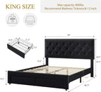 GarveeHome King Size Bed Frame with 2 Drawers, Velvet Headboard, Black