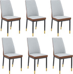 Dining Room Chairs Set of 6, Leather Two-Tone Leather Upholstery Kitchen Chairs with High Back, Vertical Channel Stitching, Powder-Coated Black Metal Legs for Dining Room, Kitchen, Living Room