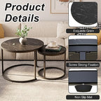 aboxoo Round Nesting Coffee Table Side Set of 2 End Tables for Living Room Bedroom Balcony,Black Faux Marble Wooden Table 23.6IN Accent Large Coffee Table with Steel Frame
