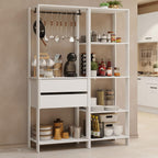 Madesa Kitchen Pantry Storage Rack with 2 Drawers, 7 Shelves and Hanging Space 51" L Multiuse Modular Cabinet for Kitchen Organization - White