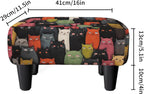 Cartoon Cat Print Square Linen Small Footstool Ottoman for Living Room