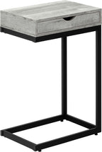 Accent Table, C-Shaped, End, Side, Snack, Storage Drawer, Living Room, Bedroom, Grey Laminate, Black Metal, Contemporary, Modern