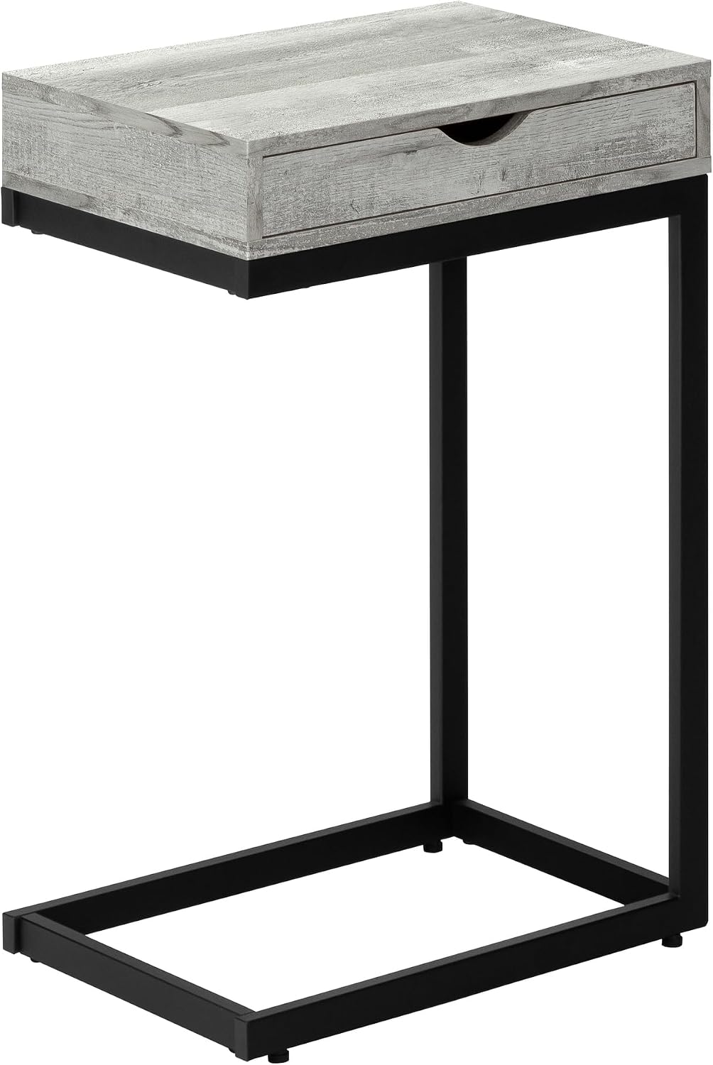 Accent Table, C-Shaped, End, Side, Snack, Storage Drawer, Living Room, Bedroom, Grey Laminate, Black Metal, Contemporary, Modern