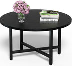 FAMIDGE Coffee Table, 23.6" Coffee Tables for Living Room, Round Coffee Table with Metal Frame, Floor Table for Sitting on The Floor, Home, Office, Black