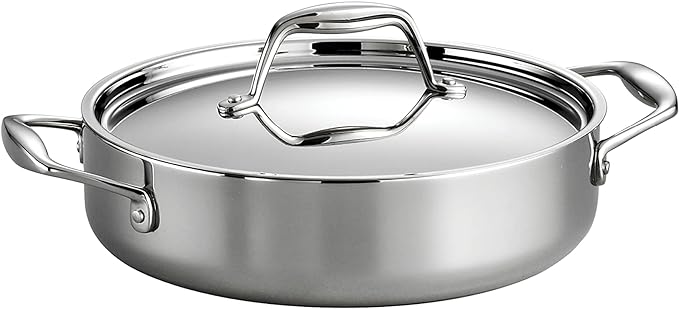 Tramontina Signature Tri-Ply Clad Stainless Steel 3-Quart Braiser Pan with Lid, Induction-Ready, Dishwasher-Safe, NSF-Certified, Made in Brazil