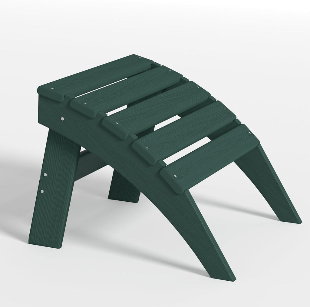 Plawdlik Folding Ottoman for Adirondack Chair–HDPE All-Weather Footrest for Outdoor Use, Garden & Poolside– Anti-Cracking, Fade-Resistant, Easy Assembly–Green