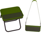 Portable Ultralight Travel Stool - Foldable Camping Chair with Storage Pocket, Handbag Style, Carbon Steel Frame, Supports Up to 180 LBS (OD Green)