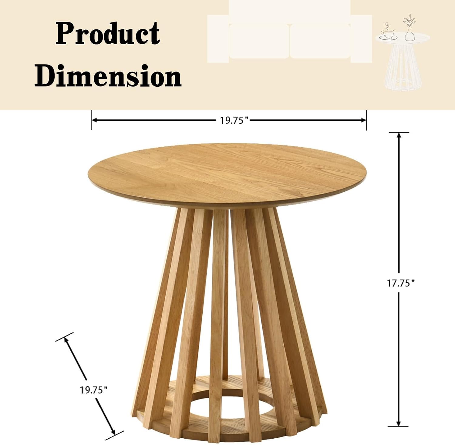 DUOMAY Modern Solid Round Side Table with Geometric Base, Natural Wood Accent End Table Center Table for Living Room, Bedroom, Lounge, Office, Log Color