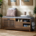 Gyfimoie 2-Tier Shoe Storage Bench,47" Entryway Bench with 2 Flip Drawers & Padded Seat Cushion, Walnut Shoe Bench with Adjustable Shelves & Sliding Doors,Storage Bench for Entryway,Hallway,Bedroom