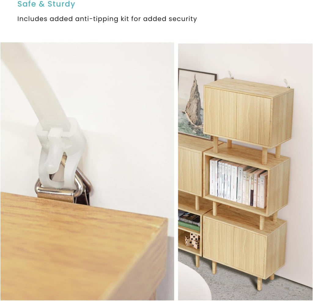Home Zone Living Stackable Storage Cube End Table with Door or Shelf Options, Modular Bookshelf or Side Table for Living Room or Office