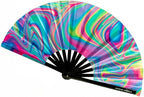 Kandies World UV Reactive Custom Festival Folding Hand Fan - Unique Designs, Made of Bamboo, Clacking Sound, Lightweight - Perfect Rave and Festival Accessory!