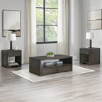 Pemberly Row 3-Piece Coffee & End Table Set, Walnut Finish, Oak Veneers and Solid Hardwood, Built-in Storage Drawers, Open Shelves, Contemporary Style Living Room Furniture