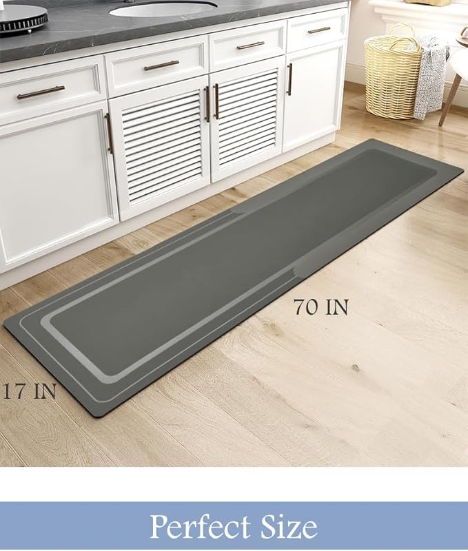 MontVoo-Bath Mat Rug Long Non Slip Super Absorbent Bathroom Runner Stain Resistant Quick Dry Thin Bathroom Mat Fit Under Door-17"x70",Darkgrey