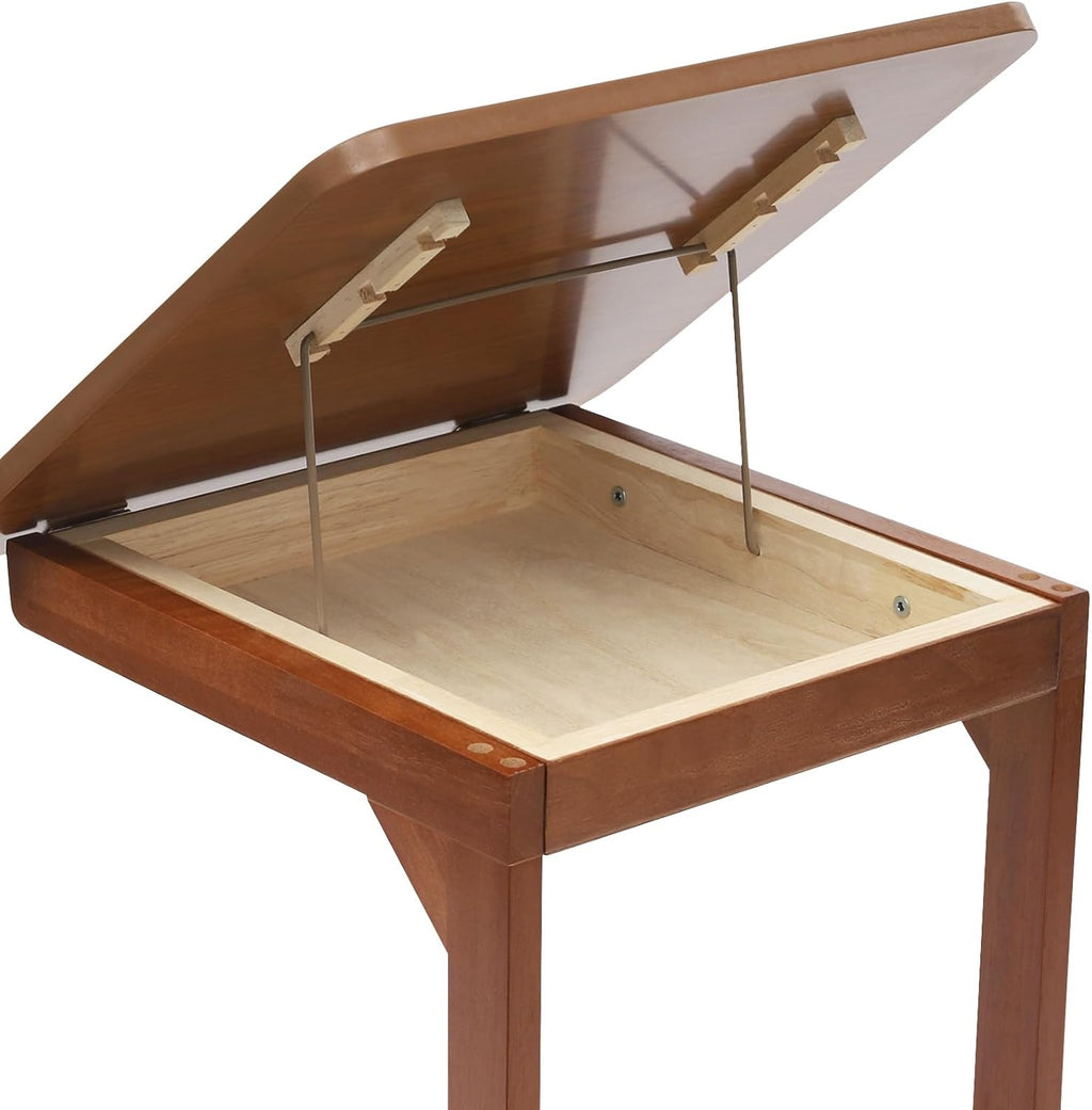 Side Table with Wheels, C Shaped Table for Sofa Bedside, 15.7"x15.7"x24.8“, End Tables Adjustable Desktop (0-40°) for Living Room,Bedroom (Walnut)